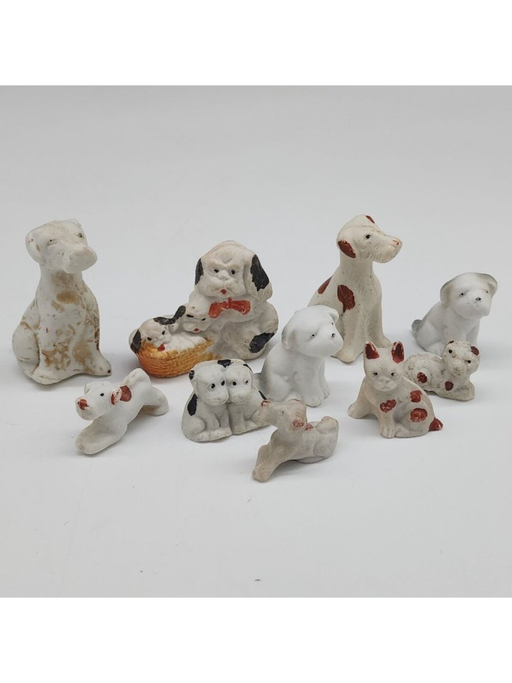 Bisque Dog Terrier Figurines Set Of 10 Miniature Collectibles Vintage Antique